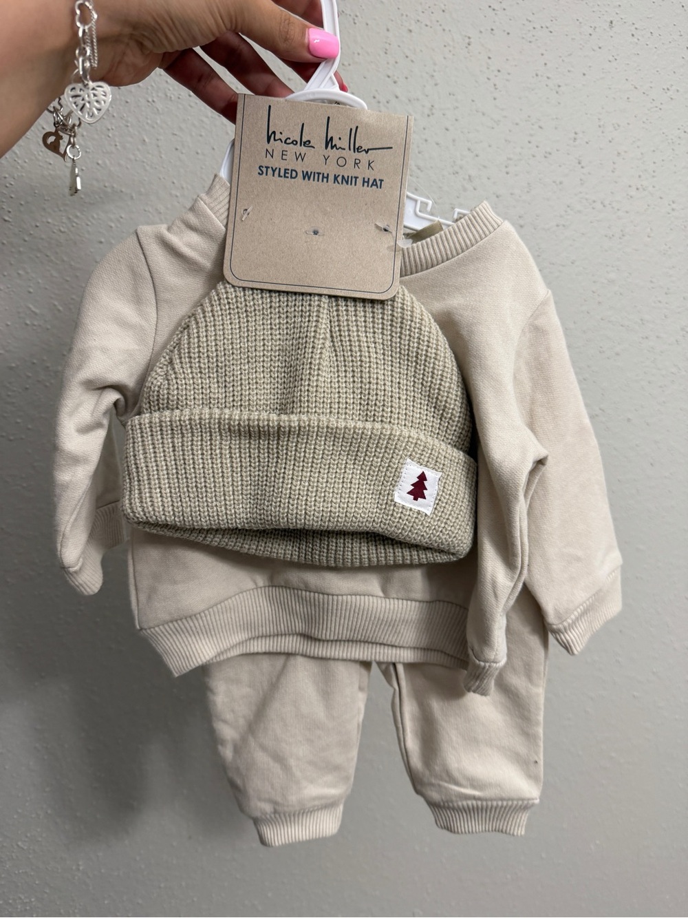 Nicole Miller Infant Knit Hat & Lounge Set - Cream